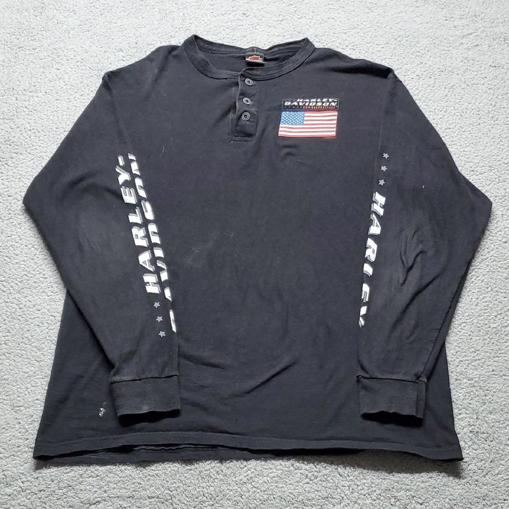 Harley-Davidson Men's Black Long Sleeve Tee with Flag Size XL